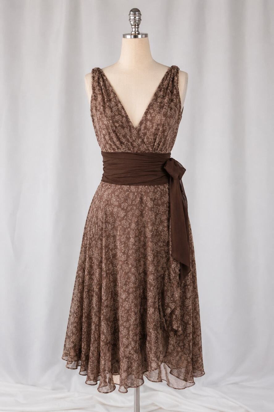 Vtg Y2K 90's lace baby doll dress brown floral paisley fairy grunge sz 4